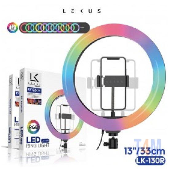 LUZ DE ANILLO PARA SELFIE ACCETEL LEKUS LK-130R 13 "/ 33CM CON VARIEDAD DE COLORES MÚLTIPLES